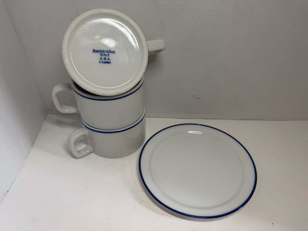 American Airlines Coffee Cup Saucer Set 3 Mugs 1 Saucer Vintage Japan